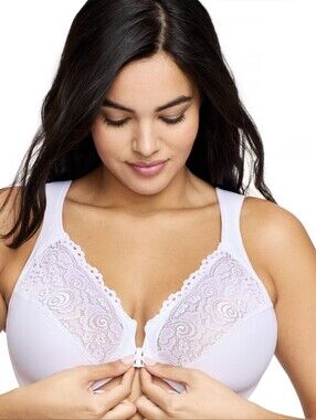 Glamorise 1245 Lace WHITE Elegance Front Close Wonderwire Bra US 42D